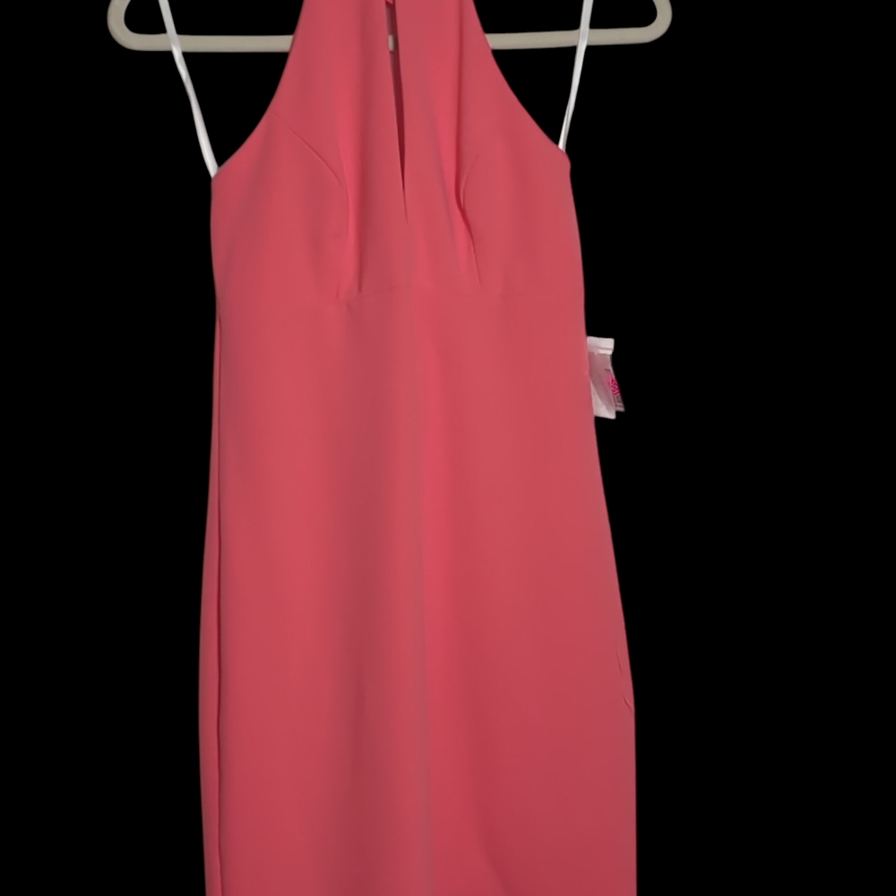 B Darlin Vibrant Coral Backless Dress
